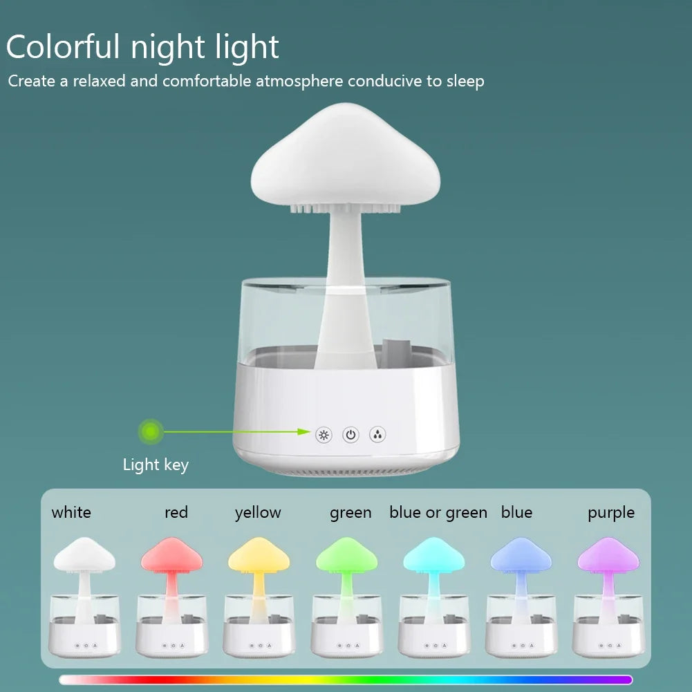 Mushroom Rain Air Humidifier Colorful Night Light Electric Aroma Diffuser Moisturize Skin Relieve Fatigues for Bedroom Kids Room