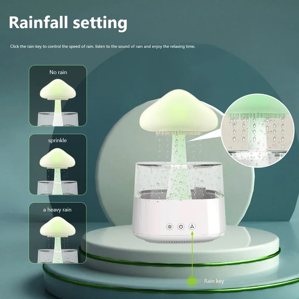 Mushroom Rain Air Humidifier Colorful Night Light Electric Aroma Diffuser Moisturize Skin Relieve Fatigues for Bedroom Kids Room