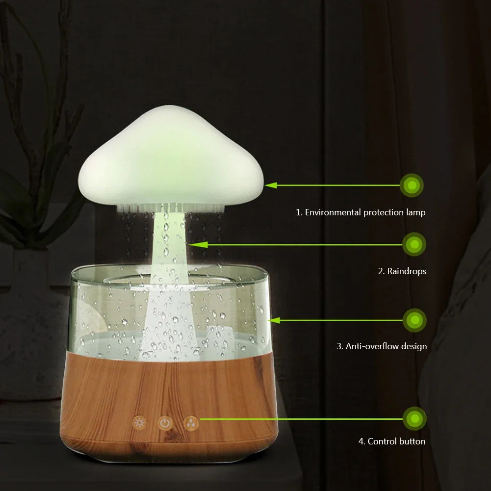 Mushroom Rain Air Humidifier Colorful Night Light Electric Aroma Diffuser Moisturize Skin Relieve Fatigues for Bedroom Kids Room