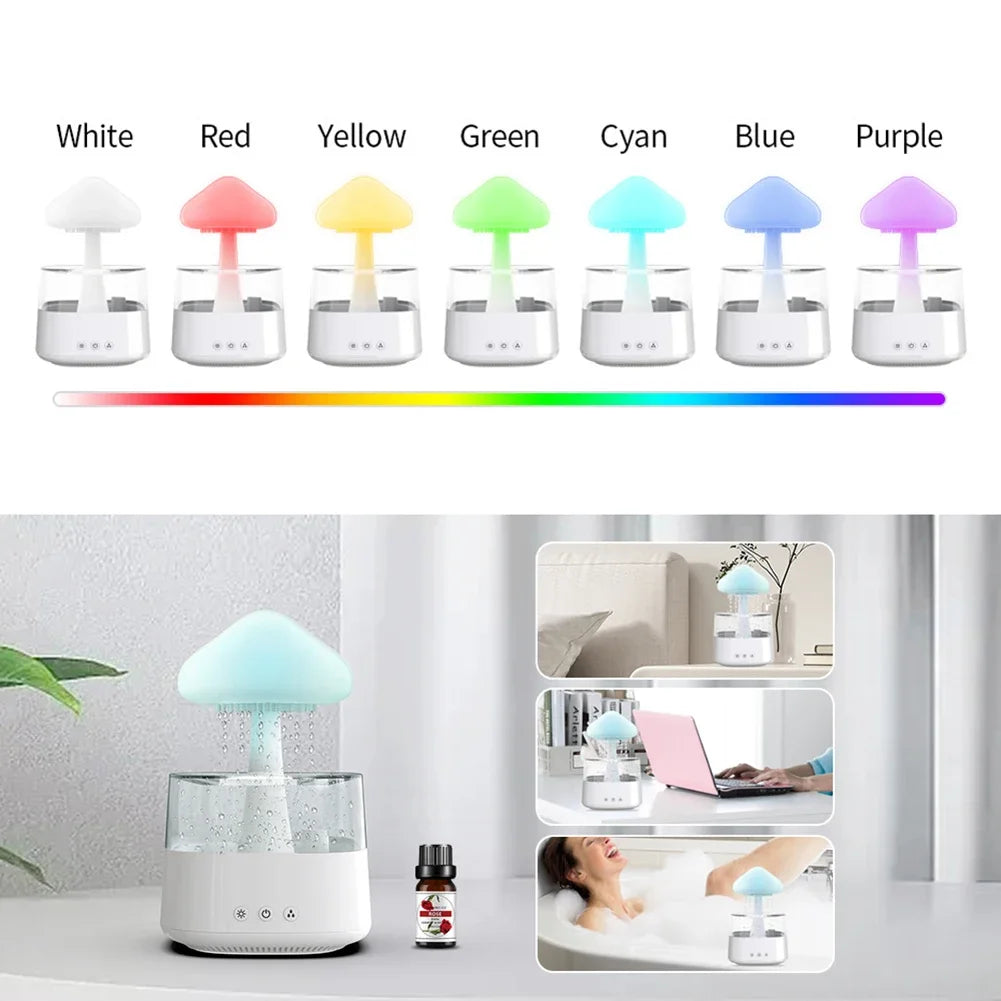 Mushroom Rain Air Humidifier Colorful Night Light Electric Aroma Diffuser Moisturize Skin Relieve Fatigues for Bedroom Kids Room